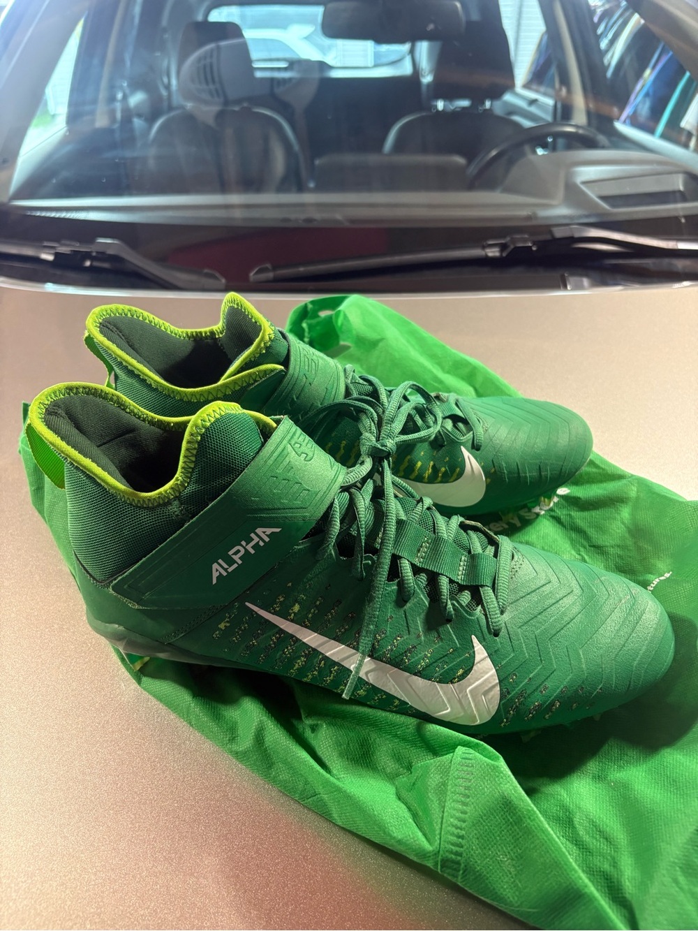 Nike Green and Neon Lime Alpha Football Cleats